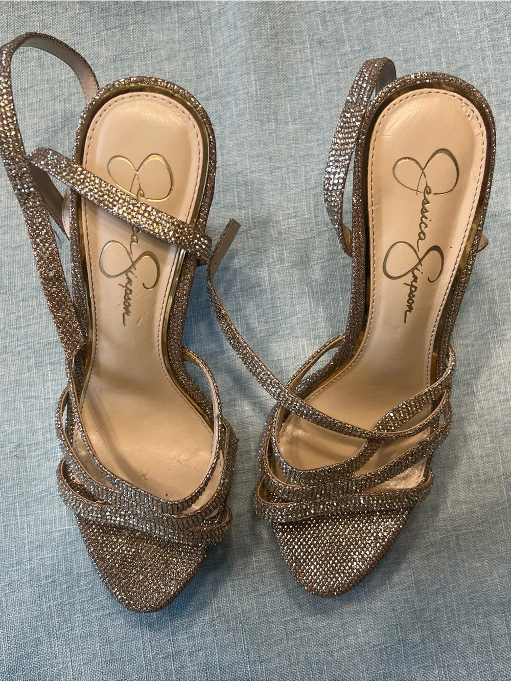 Jessica Simpson Vintage Sparkle Platform Strappy Heels - Gold